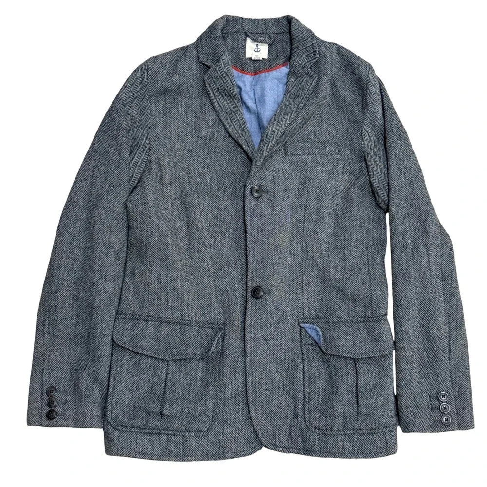 Lands' End Boys Wool Black & Gray Herringbone Blazer Size‎ Large (14 / 16)